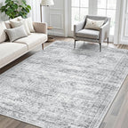 5x7 Area Rugs Gray Low Pile Indoor Washable Trendy Faded Style Rugs - Image 3