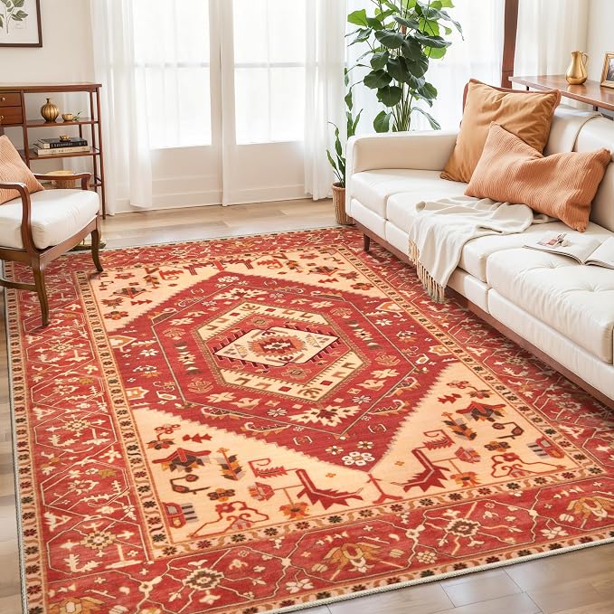SERISSA 5x7 Boho Area Rug, Washable Non-Slip Rugs by SERISSAHomeDecorCollection