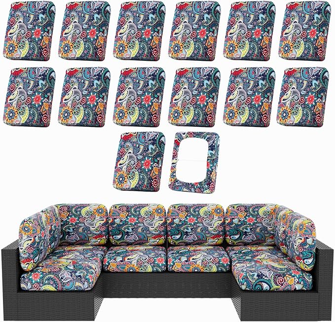 hyha 14Pcs Patio Cushion Covers, Stretch Outdoor Couch Cushion Covers by hyha
