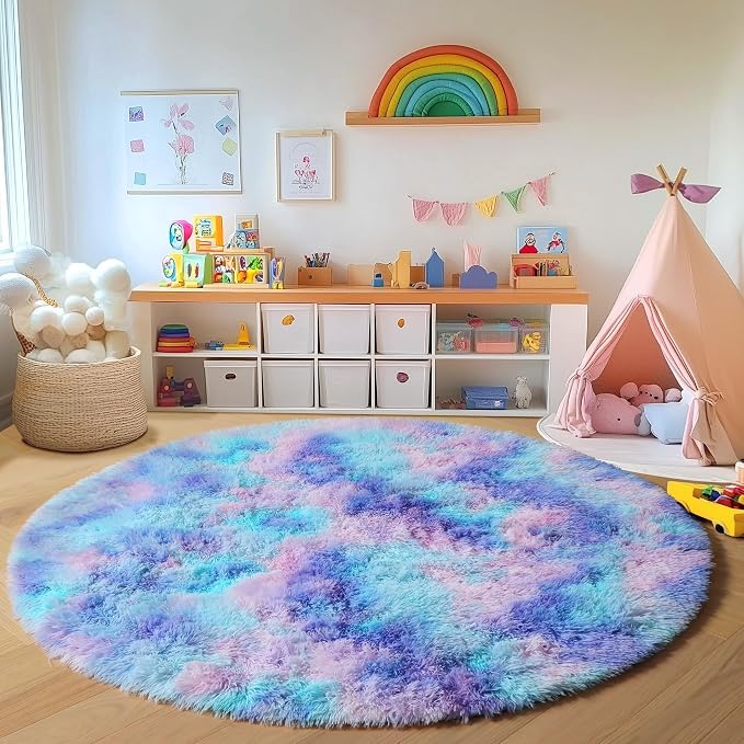 ONASAR Rainbow Round Area Rug 4ft, Soft Bedroom Circle Throw Rugs - Image 4