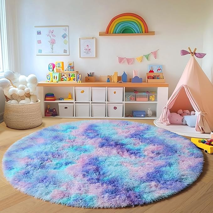 ONASAR Rainbow Round Area Rugs 5ft, Soft Bedroom Circle Rug Mats - Image 3