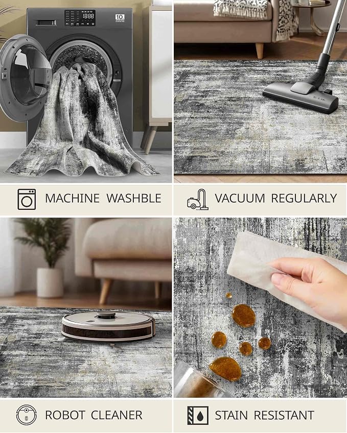 Latte&Fog 5x7 Area Rugs for Living Room Bedroom, Boho Non Slip Low Pile Carpet - Image 6