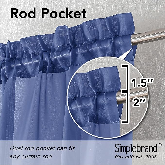 Simplebrand Royal Blue Sheer Curtains 96 Inches Long 2 Panels, Light Filtering - Image 2