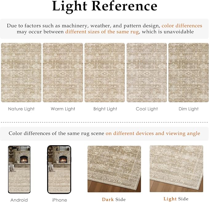 6x9 Washable Area Rug for Living Room Bedroom Vintage Beige Carpet Soft Low - Image 6