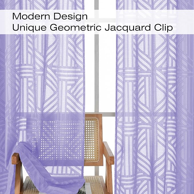 Simplebrand Lavender Semi Sheer Curtains 84 Inches Long 2 Panels, Light - Image 3