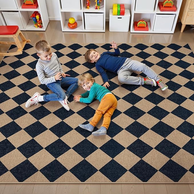 Lahome Colette Checkered Easy Jute Area Rug 8x10, Large Living Room Patio Rug - Image 2