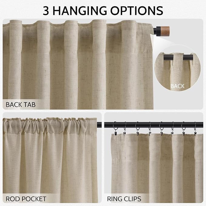 Nanspring Eggshell Beige Curtains 63 Inch Length - Image 2