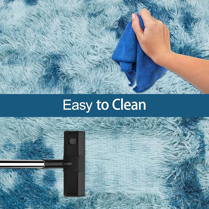Super Soft Fluffy Living Room Area Rug 2x8 ft Tie-Dyed Light Blue Shaggy Furry - Image 7