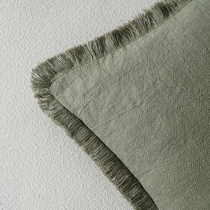 MIULEE Decorative Throw Pillow Covers Neutral Linen Fringe Throw Pillows Euro - Image 3