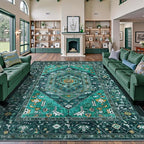 SERISSA Washable Rugs 9x12 Area Rugs, Large Non-Slip Boho Living Room Teal Rug - Image 5
