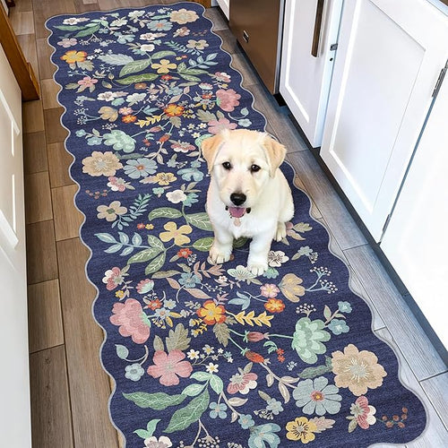 2x6 Hallway Floral Rug Runner: Washable Non Slip Low Pile Area Rug by HYHAOYUNLAI