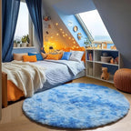 ONASAR Round Rugs 6ft for Living Room Bedroom, Tie-Dye Blue Fluffy Circle Area - Image 5