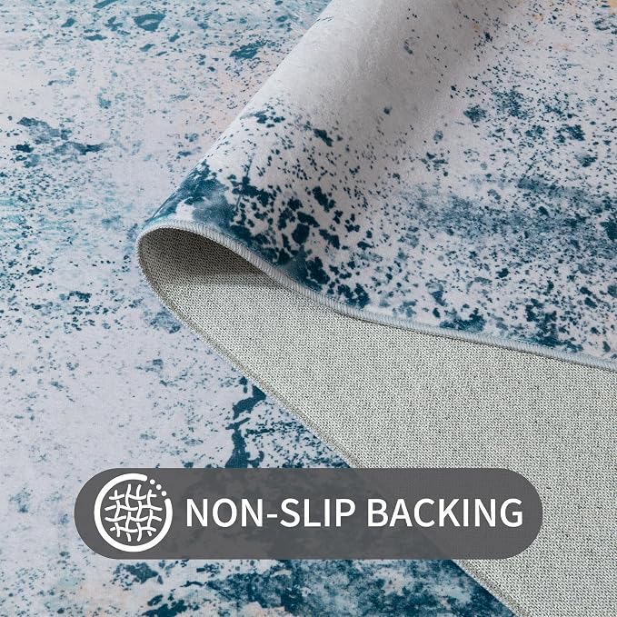 Living Room Rug 7x10 Aqua Blue Area Rugs Machine Washable Abstract Boho Large - Image 6
