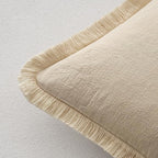 MIULEE Decorative Throw Pillow Covers Neutral Linen Fringe Throw Pillows Euro - Image 3