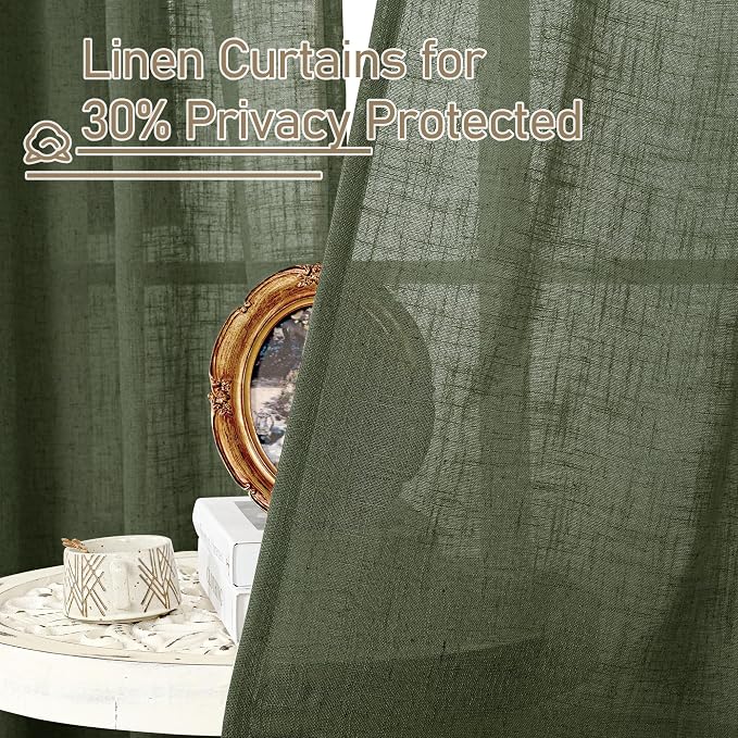 LAMIT Sheer Linen Curtains 102 inches Long, Linen Textured Light Filtering Semi - Image 5