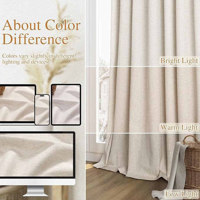 Guken 100% Blackout Linen Curtains 72 Inch Length 2 Panels Set - Image 7