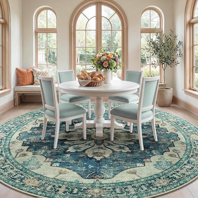 RELEANY Area Rugs 8ft Washable Non-Slip, Floral Vintage Distress Print Pattern - Image 2