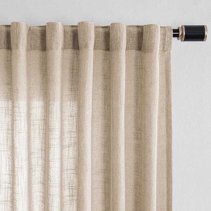 MYSKY HOME Cotton Curtains for Living Room Farmhouse Semi Sheer Light Filtering - Image 7