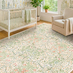 Hazo Haus Beige Green Bedroom Rug 5x7 Area Rug - Image 3