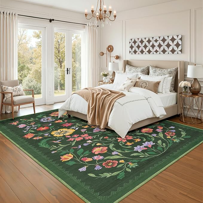 Washable Rug 5x7 Area Rugs for Living Room, Protea Floral Rug for Bedroom - Image 2