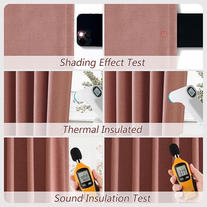 Dusty Rose 100% Blackout Linen Curtains 108 Inch Length 2 Panels Set - Image 5