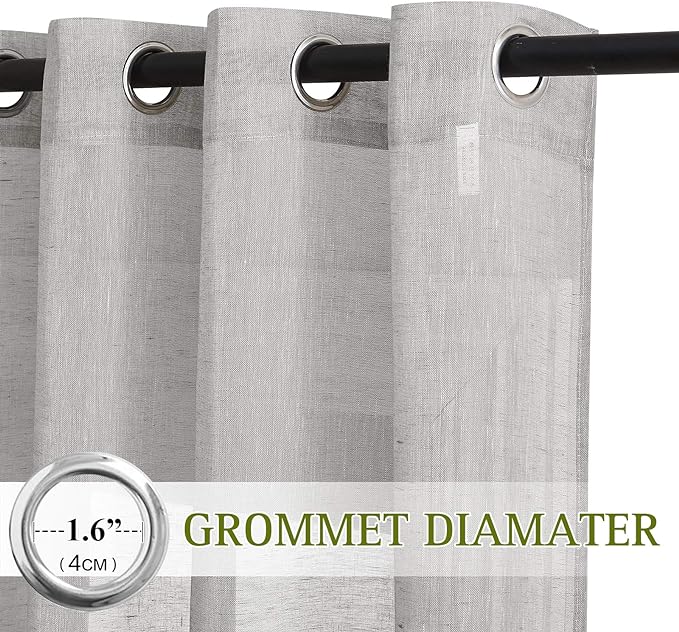 NICETOWN Linen Textured Semi Sheer Curtains 63 inches Length, Eyelet Top - Image 2
