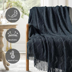 BOURINA Navy Throw Blanket 50x60 Inches Throw Textured Solid Soft Ripple Throws - Image 3