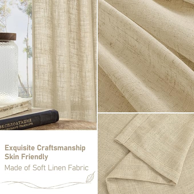 LAMIT 96 inch Linen Curtains for Bedoom, Light Filtering Semi Sheer Panels Back - Image 6