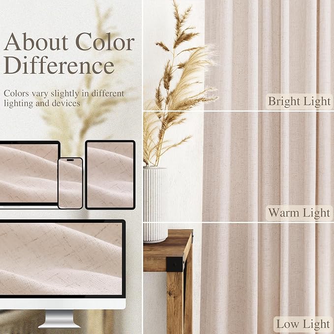 Nanspring Natural White Linen Curtains 63 Inch Length - Image 3