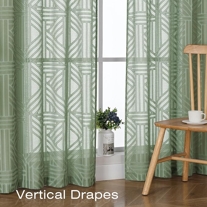 Simplebrand Sage Green Semi Sheer Curtains 96 Inches Long 2 Panels, Light - Image 5
