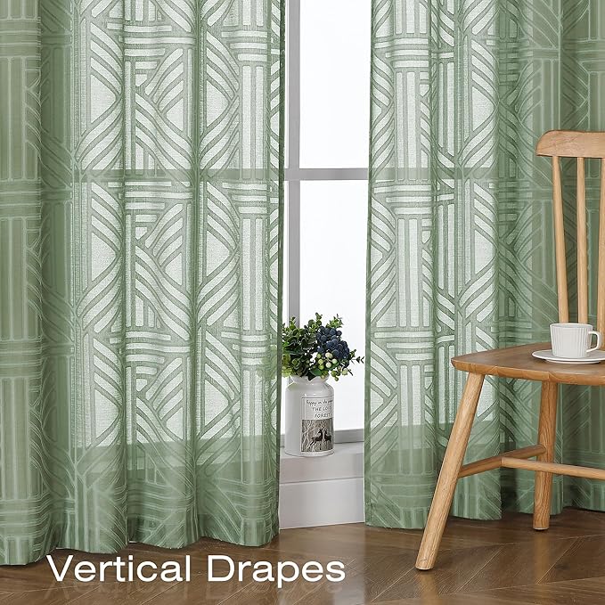 Simplebrand Sage Green Semi Sheer Curtains 63 Inch Length 2 Panels, Light - Image 5