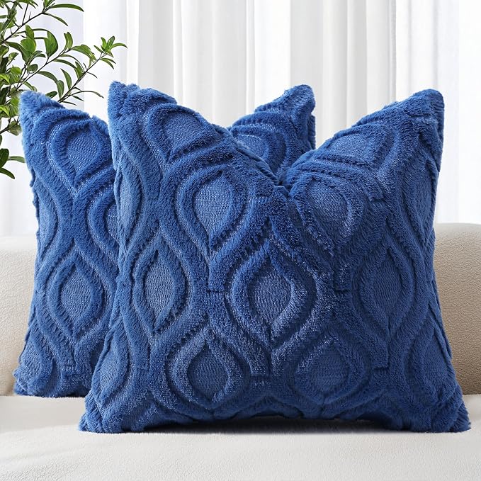 decorUhome Throw Pillow Covers 22x22 Inch Set of 2, Soft Plush Faux Wool Dark by decorUhome