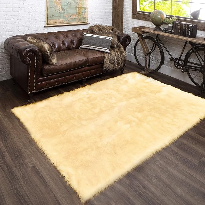 Latepis Yellow Area 5x8 Rugs Fluffy Faux Fur Washable Rug - Image 7