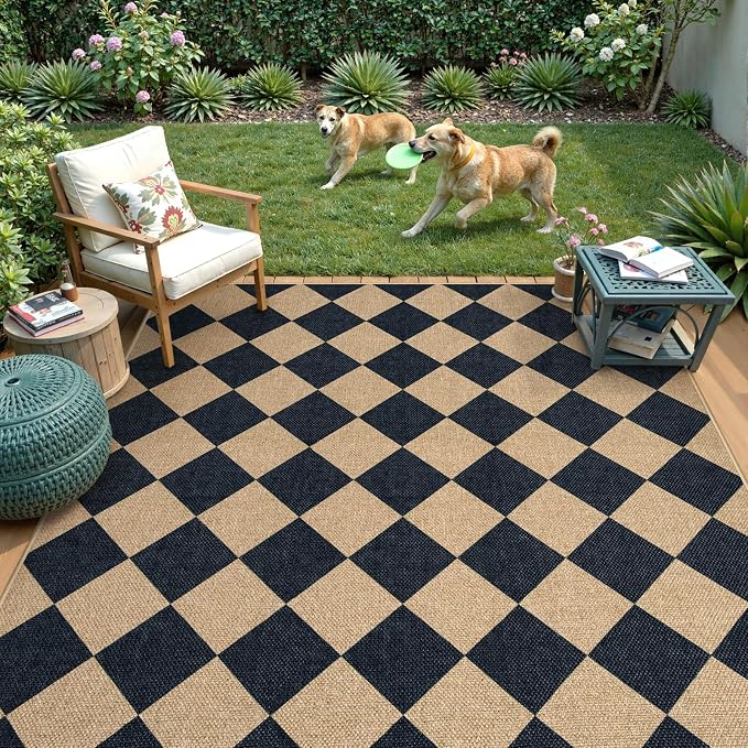 Lahome Colette Checkered Easy Jute Outdoor Rug, Large 6x9 Rug - Image 6