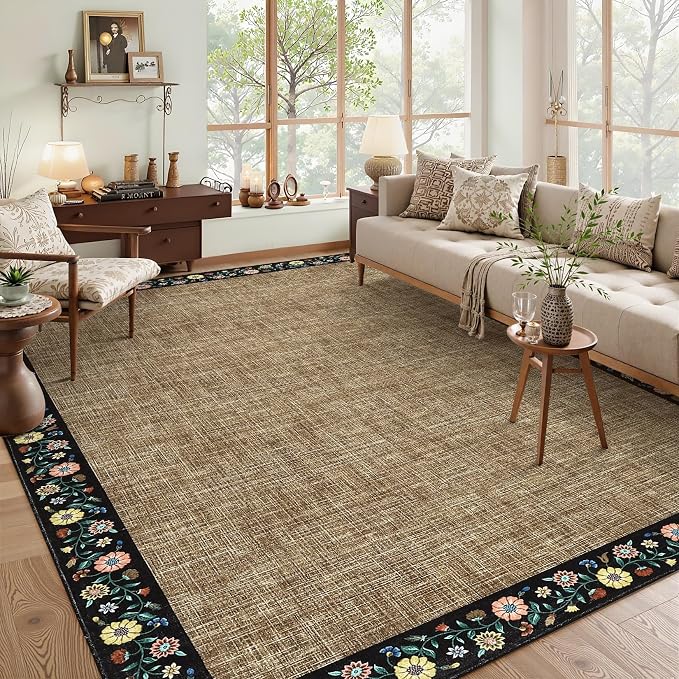 GarveeHome Washable Rugs for Living ROM 8 x 10 Large Area Rug Farmhouse Floral by GarveeHome