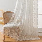 WAZZIO Boho Lace Curtains 2 Panels 63 Inches -Cute Vintage Victorian Sheer - Image 6