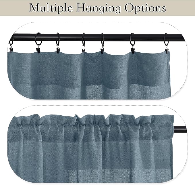 RYB HOME Stone Blue Sheer Curtains 84 inch Length Soft Linen Texture Curtains - Image 3