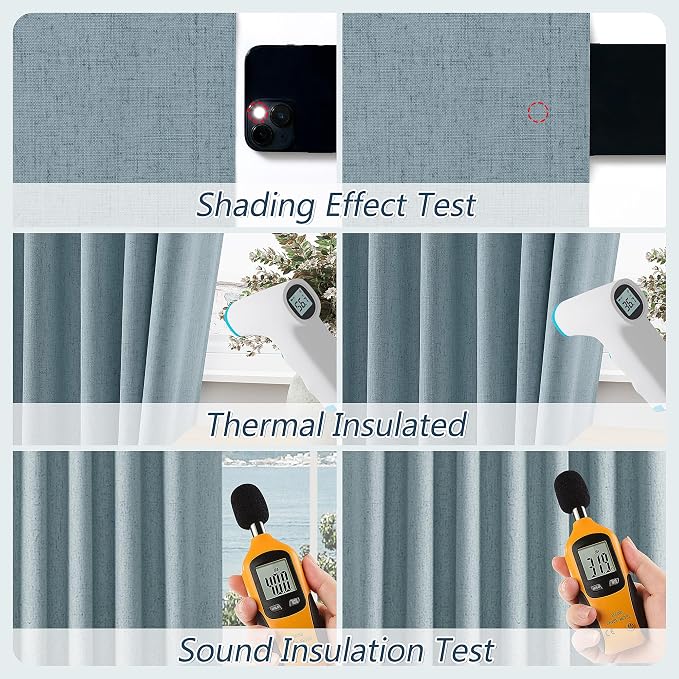 Guken Blue 100% Blackout Linen Curtains 84 Inch Length 2 Panels Set - Image 5