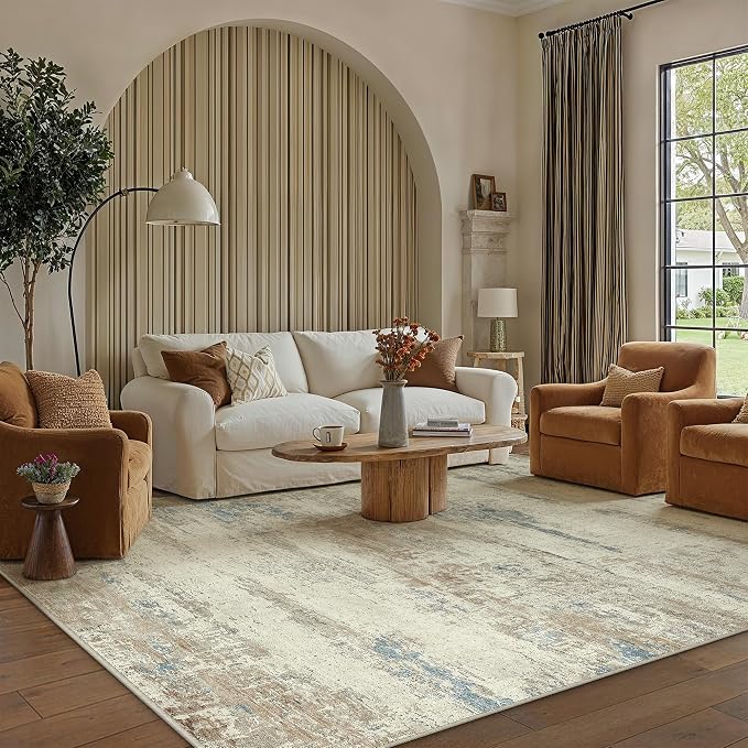 6x9 Area Rug Washable Beige Brown Abstract Living Room Carpet Non Slip Modern by PureCozy