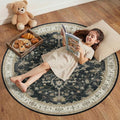Area Rugs Round 4ft Washable Non-Slip, Floral Vintage Distress Print Pattern by RELEANY