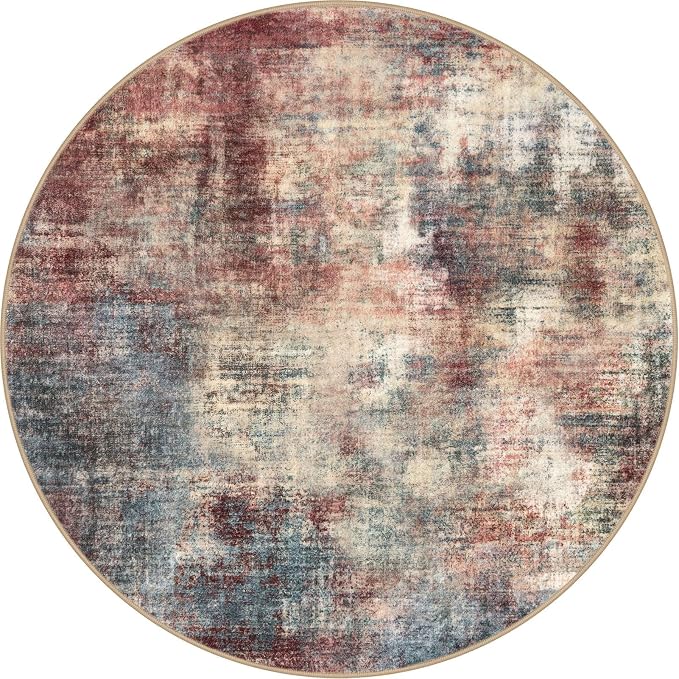 IOHOUZE Abstract Round Area Rug 8 Ft Washable Circle Rugs Large Round Rug Non - Image 9