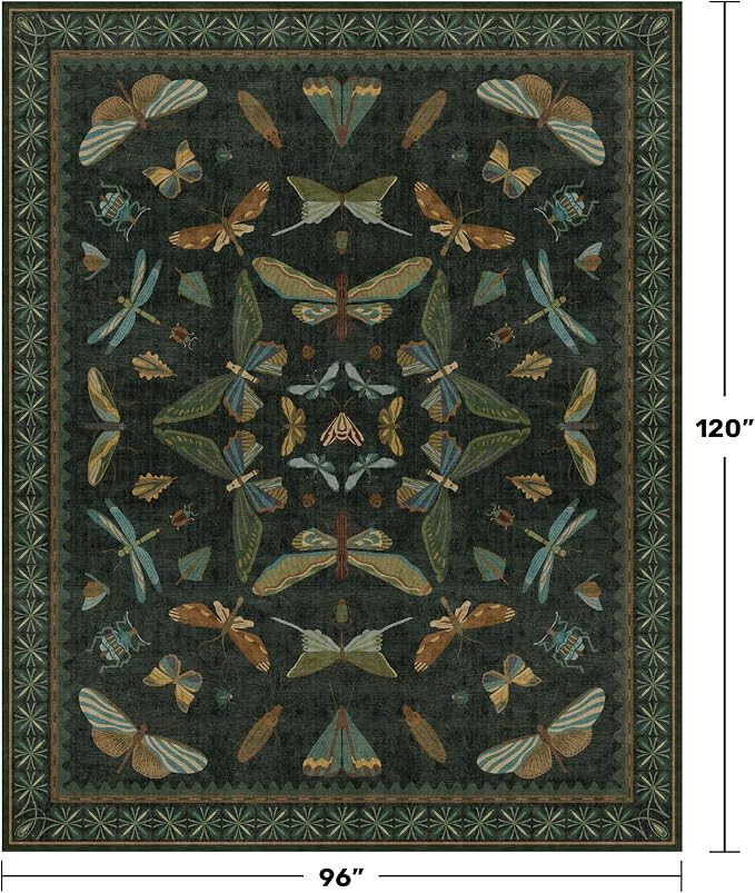 Hazo Haus Dark Green Insect Area Rugs 8x10 - Image 2