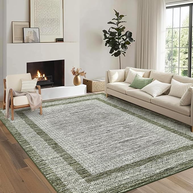 GarveeHome 8x10 Large Washable Area Rug Modern Bordered Rug Distressed by GarveeHome