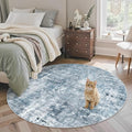 5x5 Blue/Grey Round Rug 5ft Living Room Circle Rug Vintage Round Area Rug Non by Soalmost