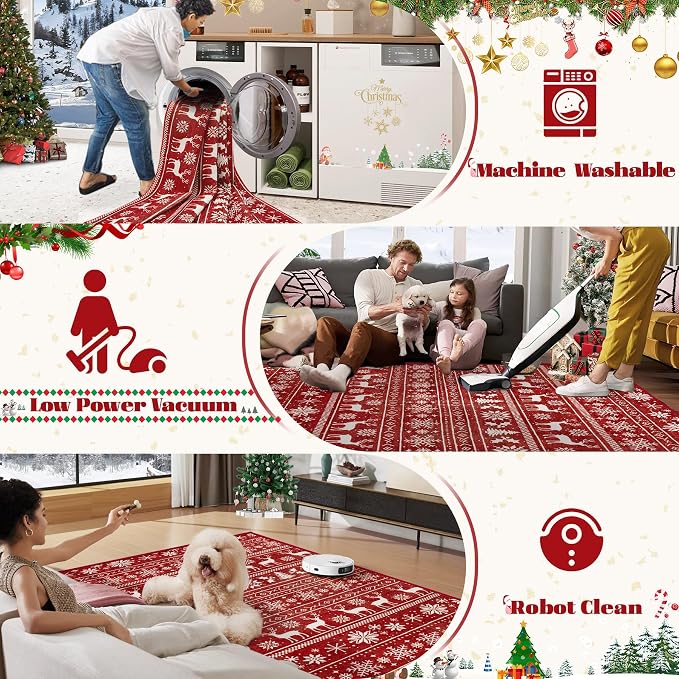 Christmas Runner Rug 2x6 Washable Rugs, Boho Christmas Tree Snowflake Rug - Image 4