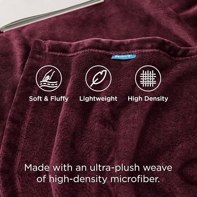 Bedsure GentleSoft Burgundy Red Fleece Blanket King Size - Image 3