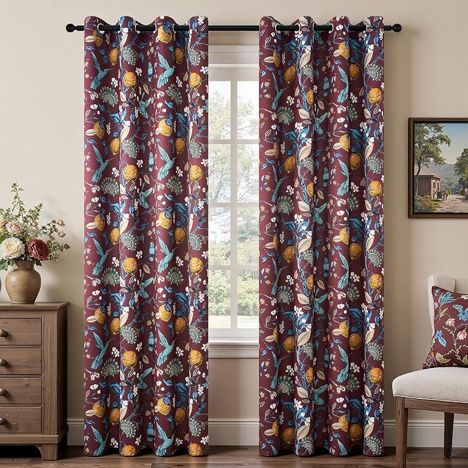 Topfinel Rust Boho Floral Curtains 90 Inches Long 2 Panels Unique Luxury by Topfinel