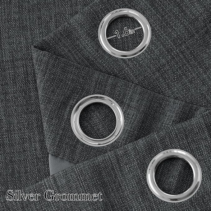 NICETOWN Short Faux Linen Charcoal Gray Blackout Curtains 63 inches Long - Image 2