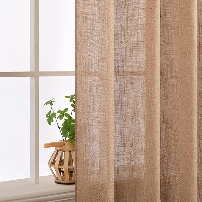 MIULEE Brown Linen Curtains 72 Inch Length 2 Panels - Image 5