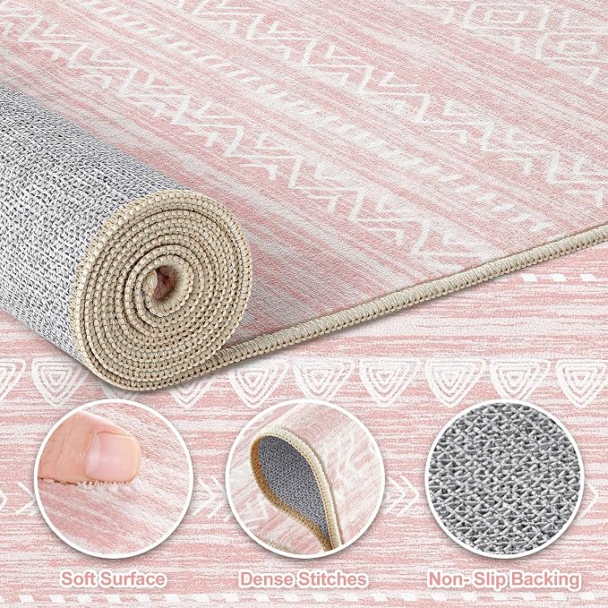 Nakagishi Pink Rugs for Bedroom Girls: 5x7 Washable Boho Large Neutral Area Rug - Image 3